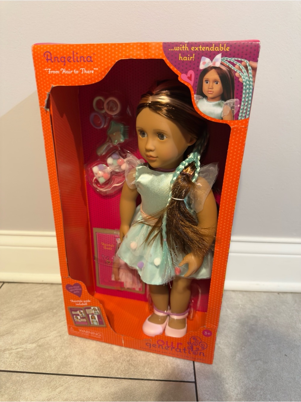 Angelina Doll with Extendable Hair - Aqua Dress
